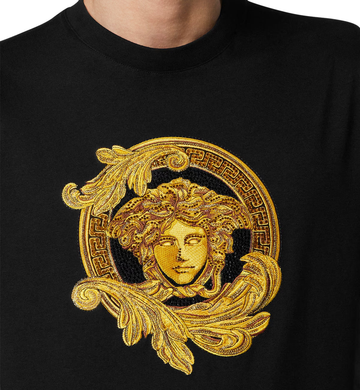 Versace Embroidered Cotton Medusa T-Shirt
