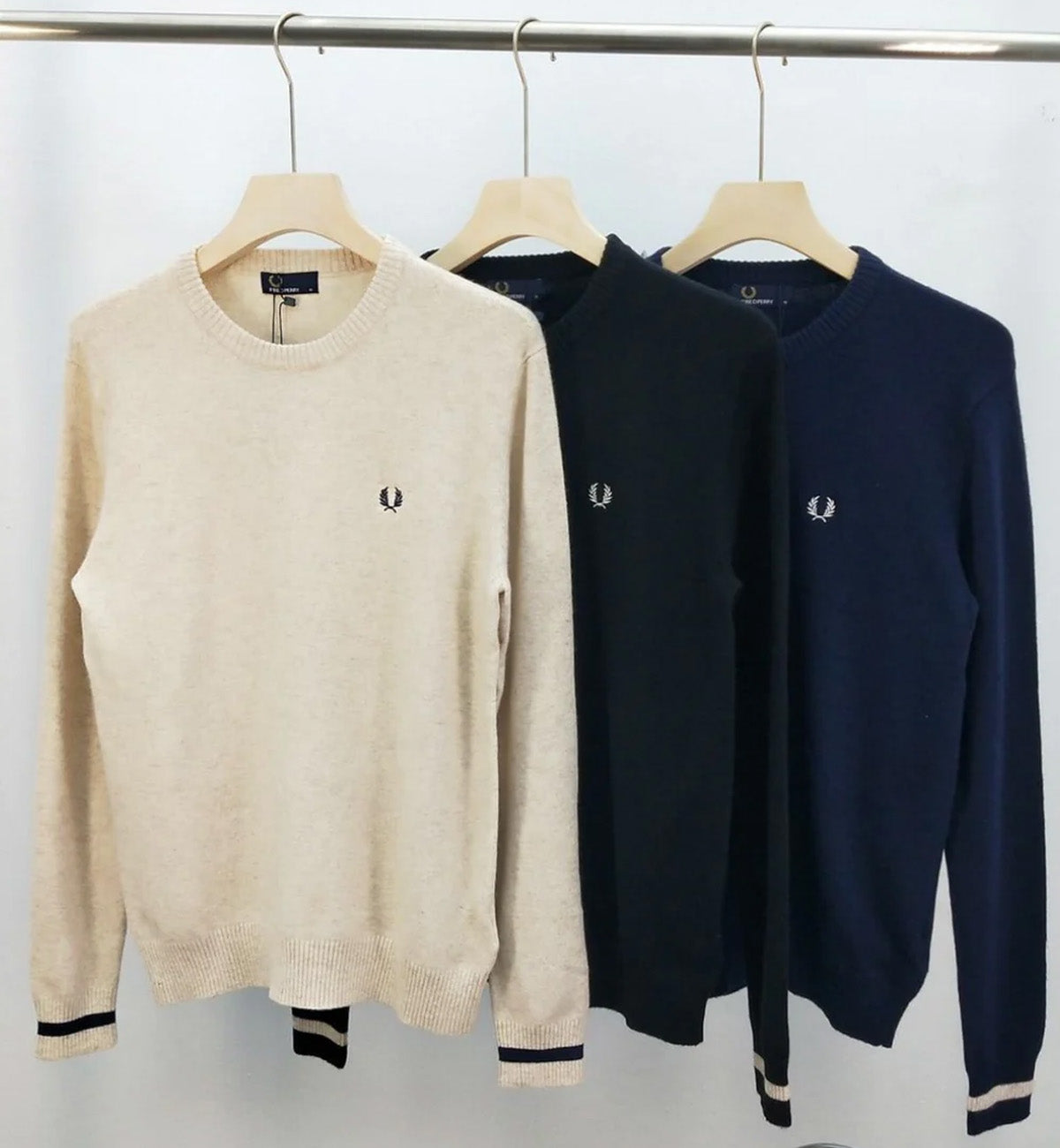Fred Perry Tipped Crew Neck Knitted Sweatshirt (Beige)
