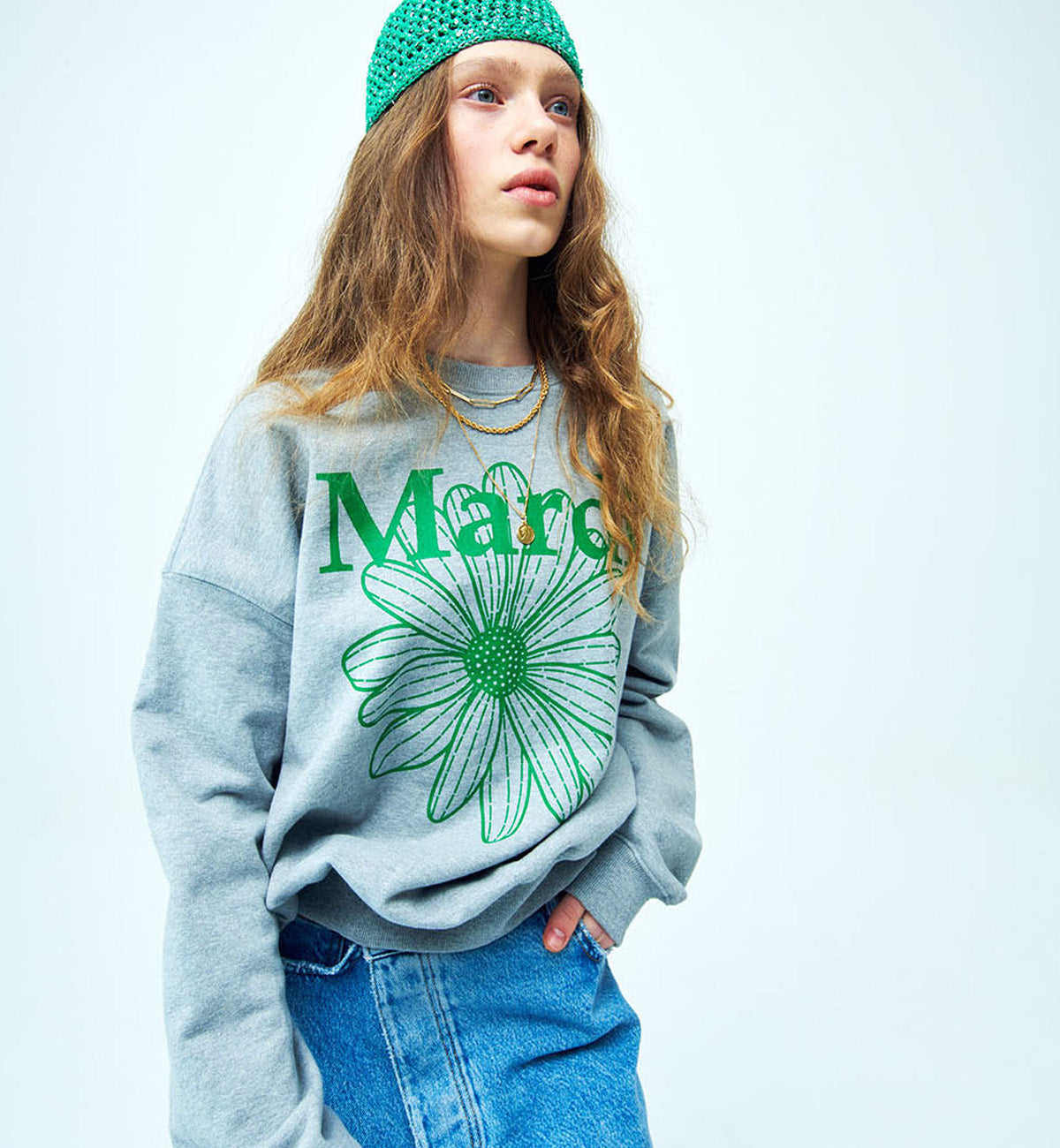 Mardi Mercredi Flower Mardi Sweatshirt (Grey Green)