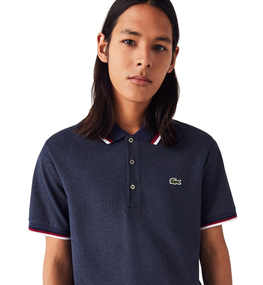 Lacoste Stripe Collar Polo Shirt (Navy)