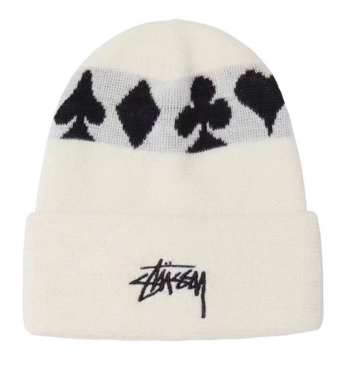 Stussy Full Suit Jacquard Cuff Beanie (White)