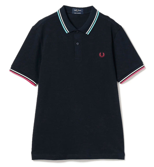 Fred Perry Cyan Pink Mix Stripe Polo Black Shirt