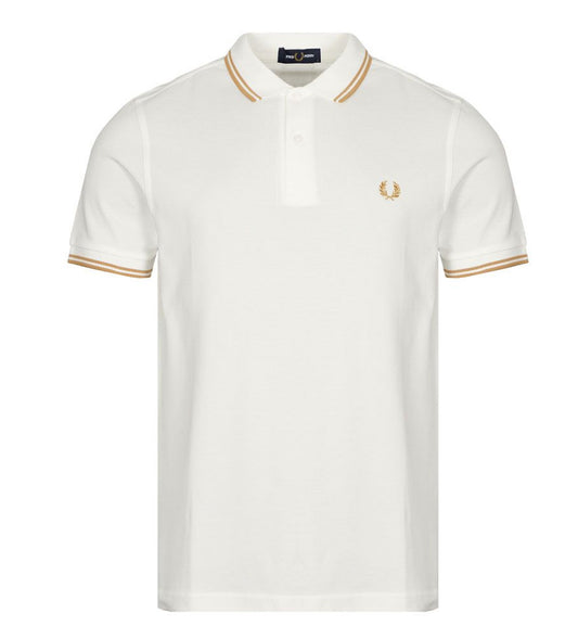 Fred Perry Gold Double Stripe White Polo Shirt
