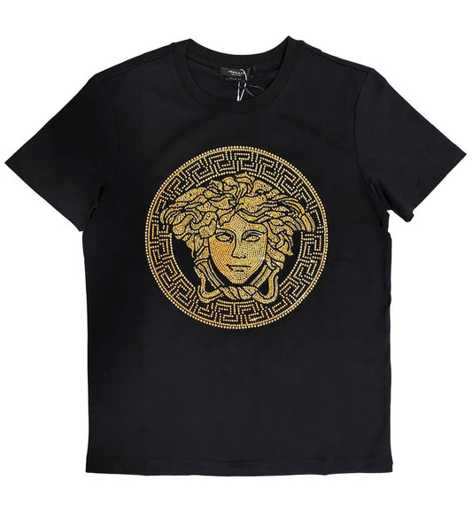 Versace Crystal Gold Medusa Head T-Shirt (Black)