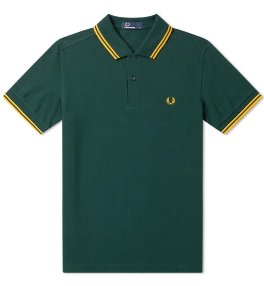 Fred Perry Yellow Double Stripe Green Polo Shirt