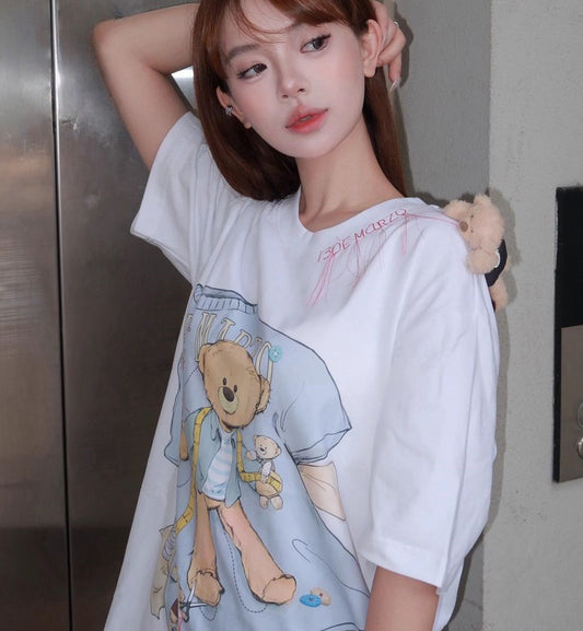 13DE MARZO Tailor Bear Printing T-shirt (White)