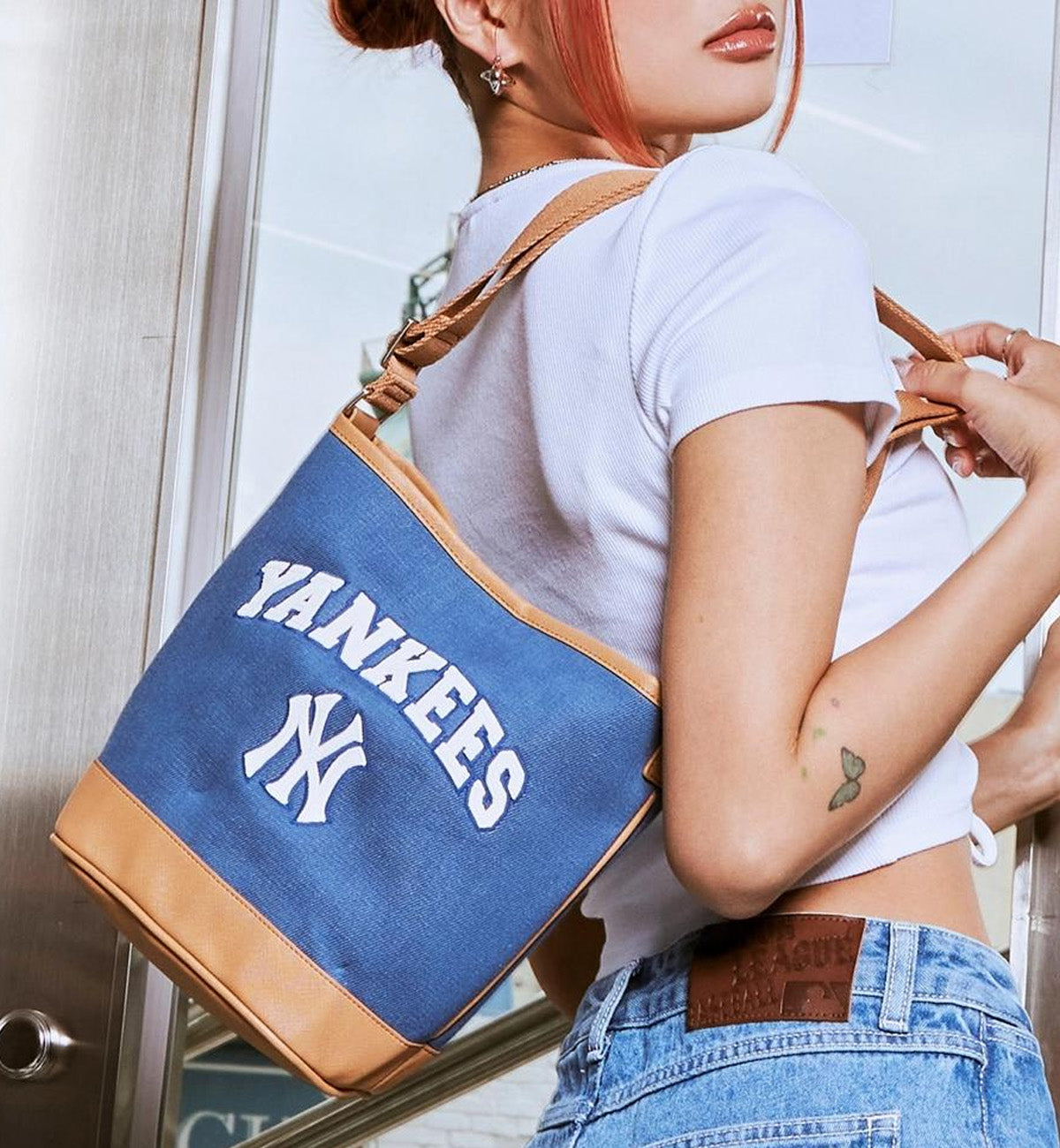 MLB Varsity Basic Canvas Bucket Bag NY Blue