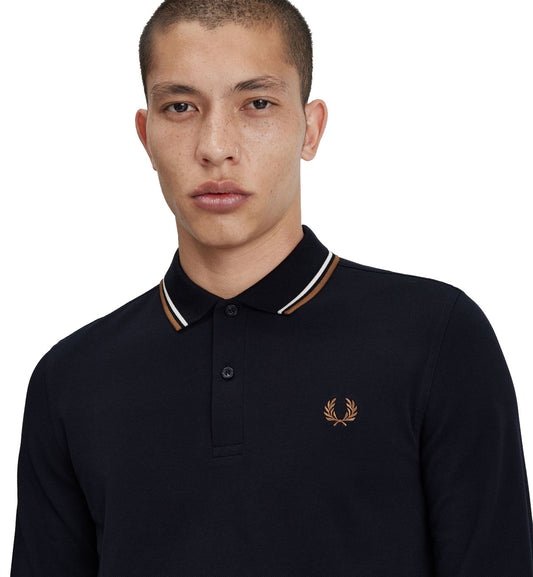 Fred Perry White Bronze Tipped Polo Sweatshirt (Black)