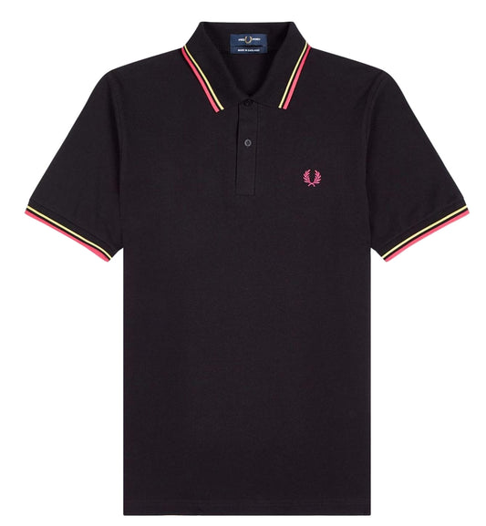 Fred Perry Pink Yellow Stripe Black Polo Shirt