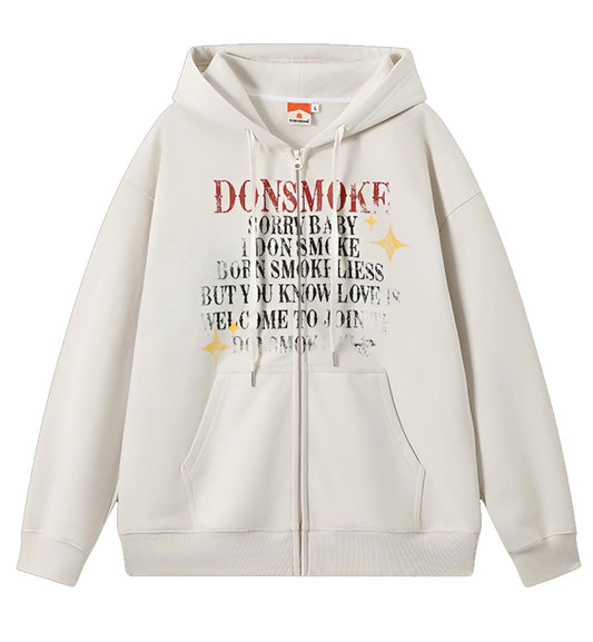 I Don't Smoke Letter Fade Zip Hoodie (White)