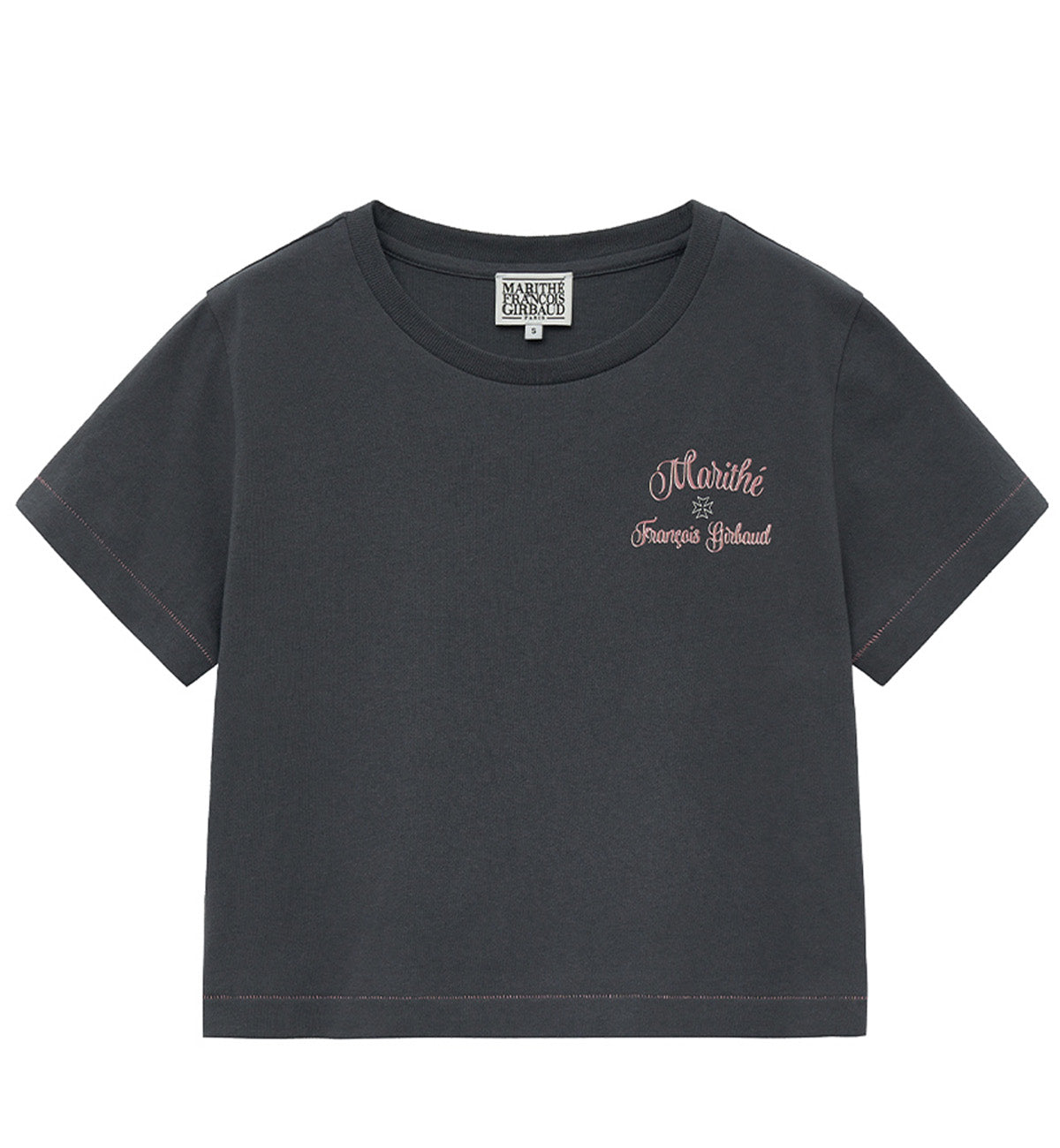 Marithe W Rolling Logo Crop T-Shirt (Charcoal)