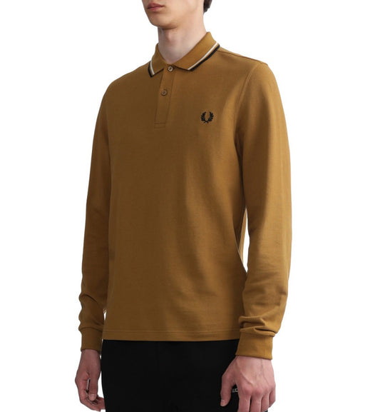 Fred Perry White Black Tipped Polo Sweatshirt (Brown)