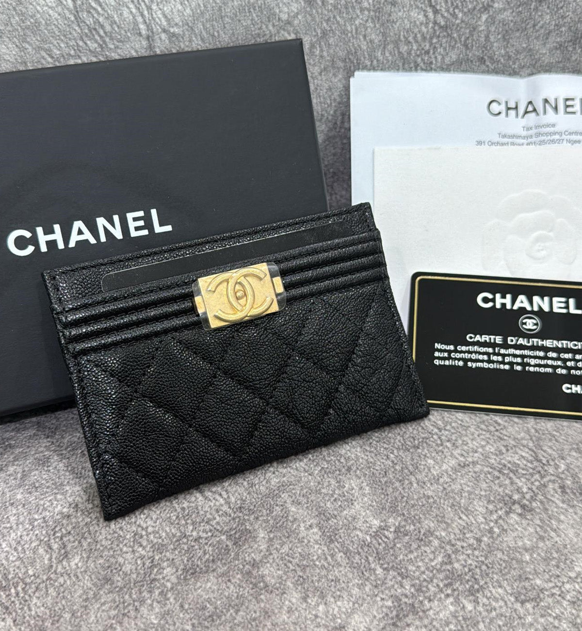 [Pre-Used] Chanel Cardholder Caviar Black Boy