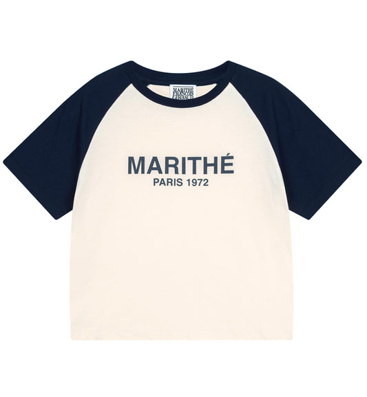 Marithe W Raglan Regular Logo T-Shirt (Navy)