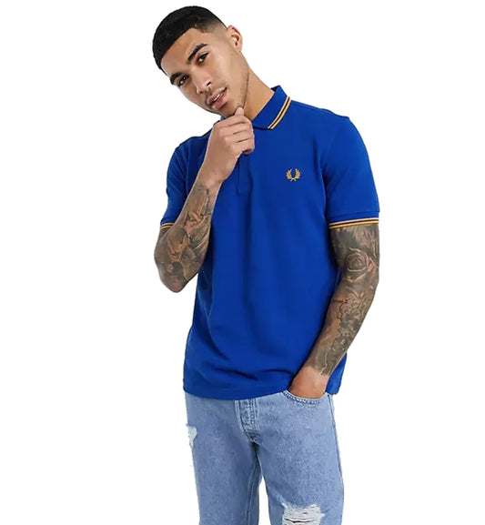 Fred Perry Gold Double Stripe Blue Polo Shirt