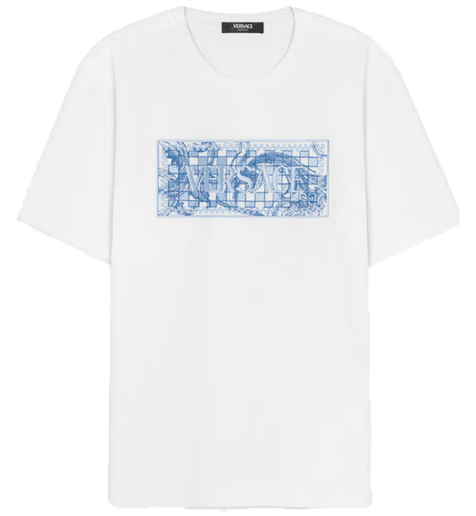 Versace Embroidered Contrasto Logo T-Shirt (White)