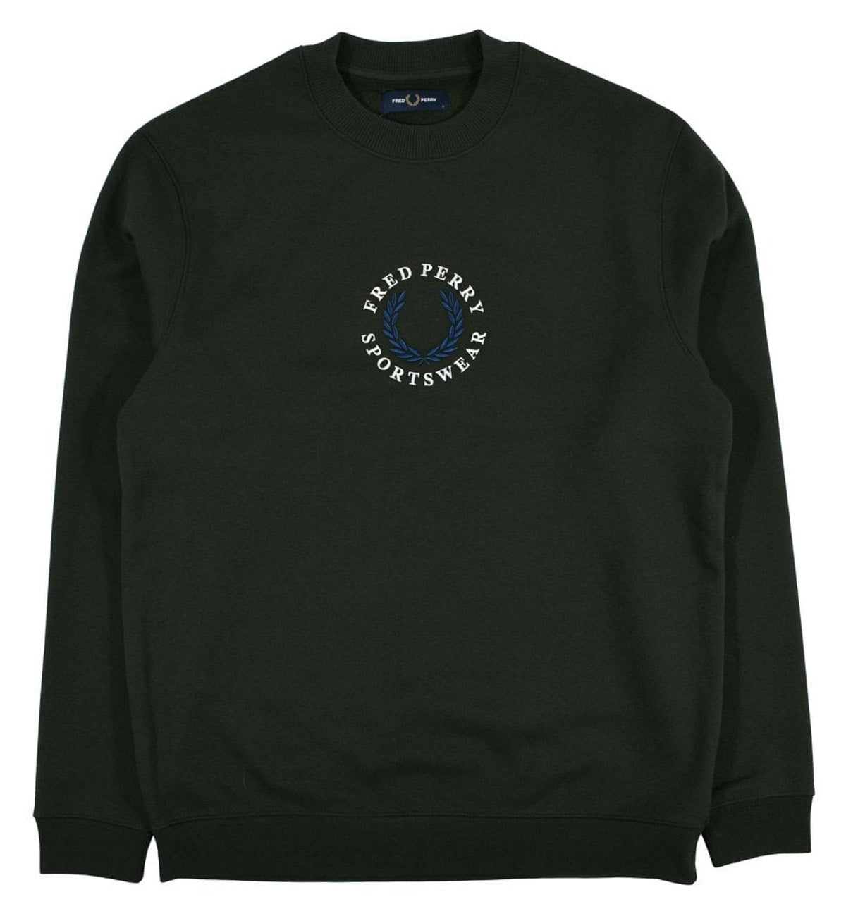 Fred Perry Authentic Embroidered Laurel Logo Crew Sweatshirt (Blue & W ...