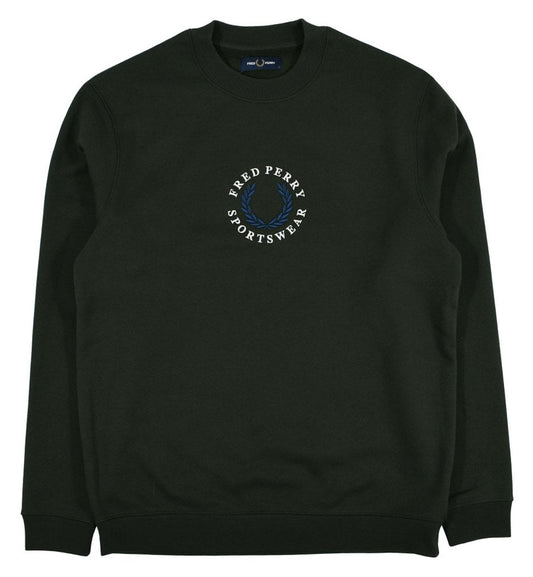 Fred Perry Authentic Embroidered Laurel Logo Crew Sweatshirt (Blue & White Logo)