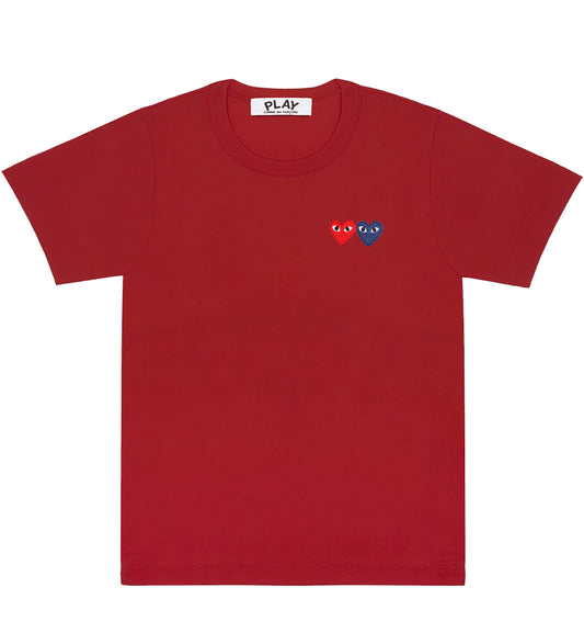 CDG Play Double Heart x Burgundy T-Shirt (Red)