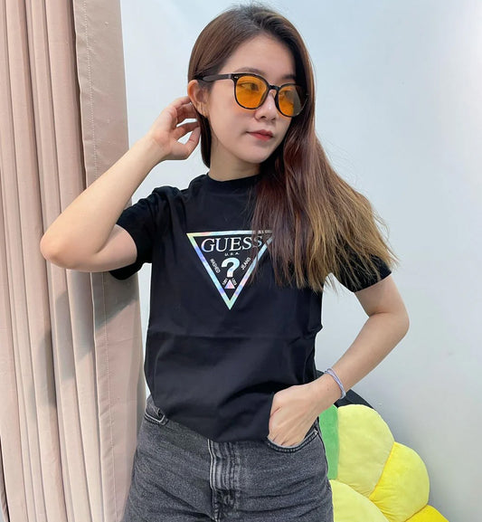 Guess Gradient Triangle Logo T-Shirt (Black)