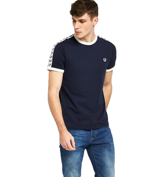 Fred Perry Taped Ringer Tee - Navy Blue