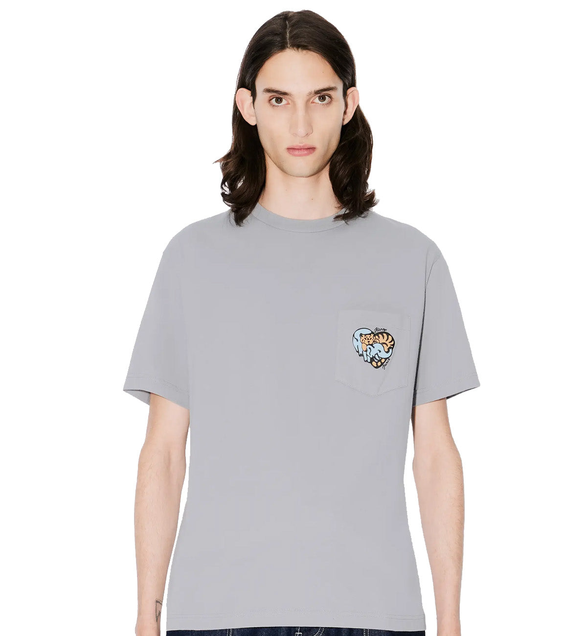 Kenzo Embroidered Jungle Heart Pocket T-Shirt (Grey)