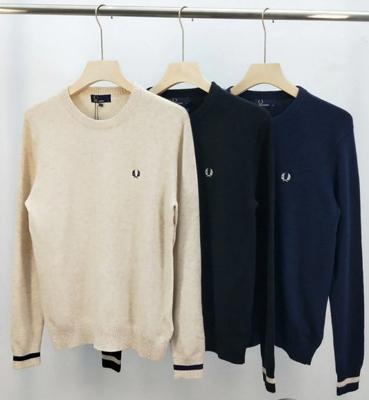 Fred Perry Tipped Crew Neck Knitted Sweatshirt (Navy)