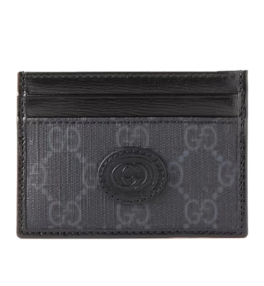 Gucci Monogrammed Leather-Trimmed Canvas Cardholder (Black)