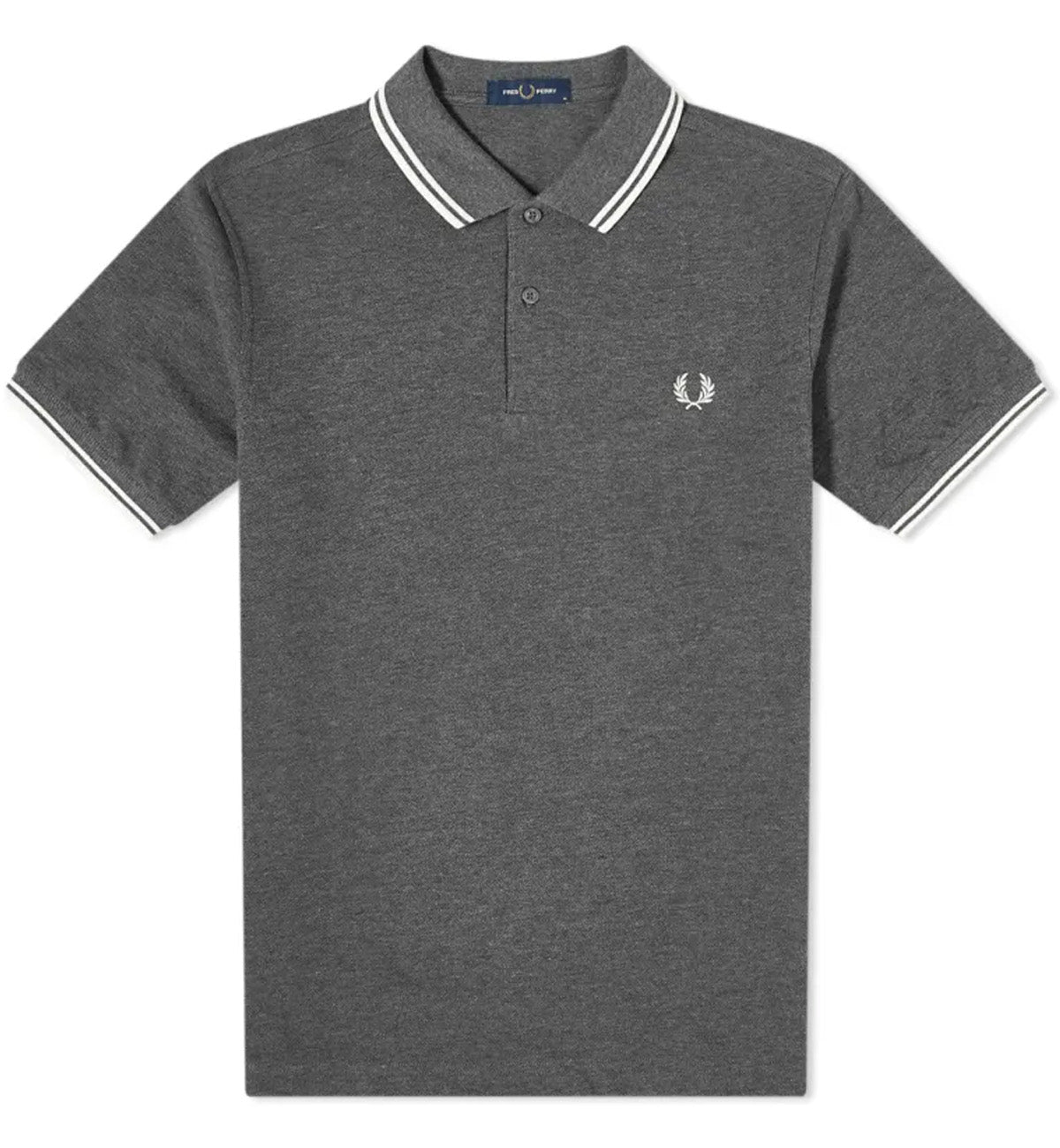 Fred Perry White Double Stripe Dark Grey Polo Shirt