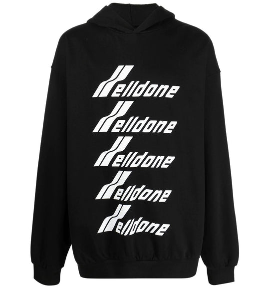 WE11DONE Multiple Front Logo Cotton Hoodie (Black)