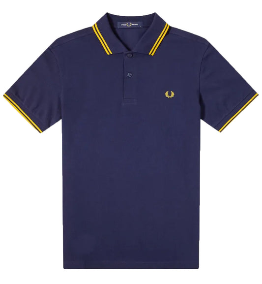 Fred Perry Yellow Double Stripe Navy Polo Shirt