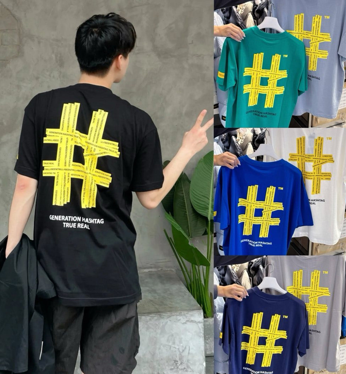 BEENTRILL Yellow Taping Hashtag T-Shirt