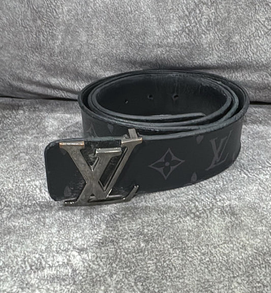[Pre-Used] LV Belt Monogram Eclipse with Silver Buckle