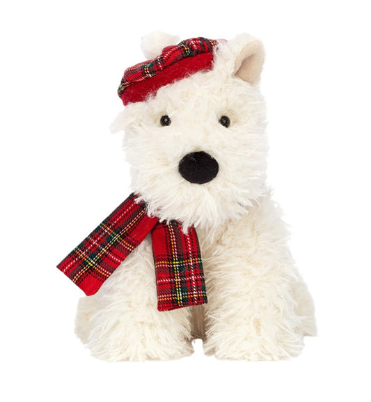 Jellycat White Dog Red Cap and Scarf