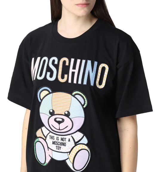 Moschino 3 Colour Teddy Bear Embroidered Crewneck T-Shirt - Black