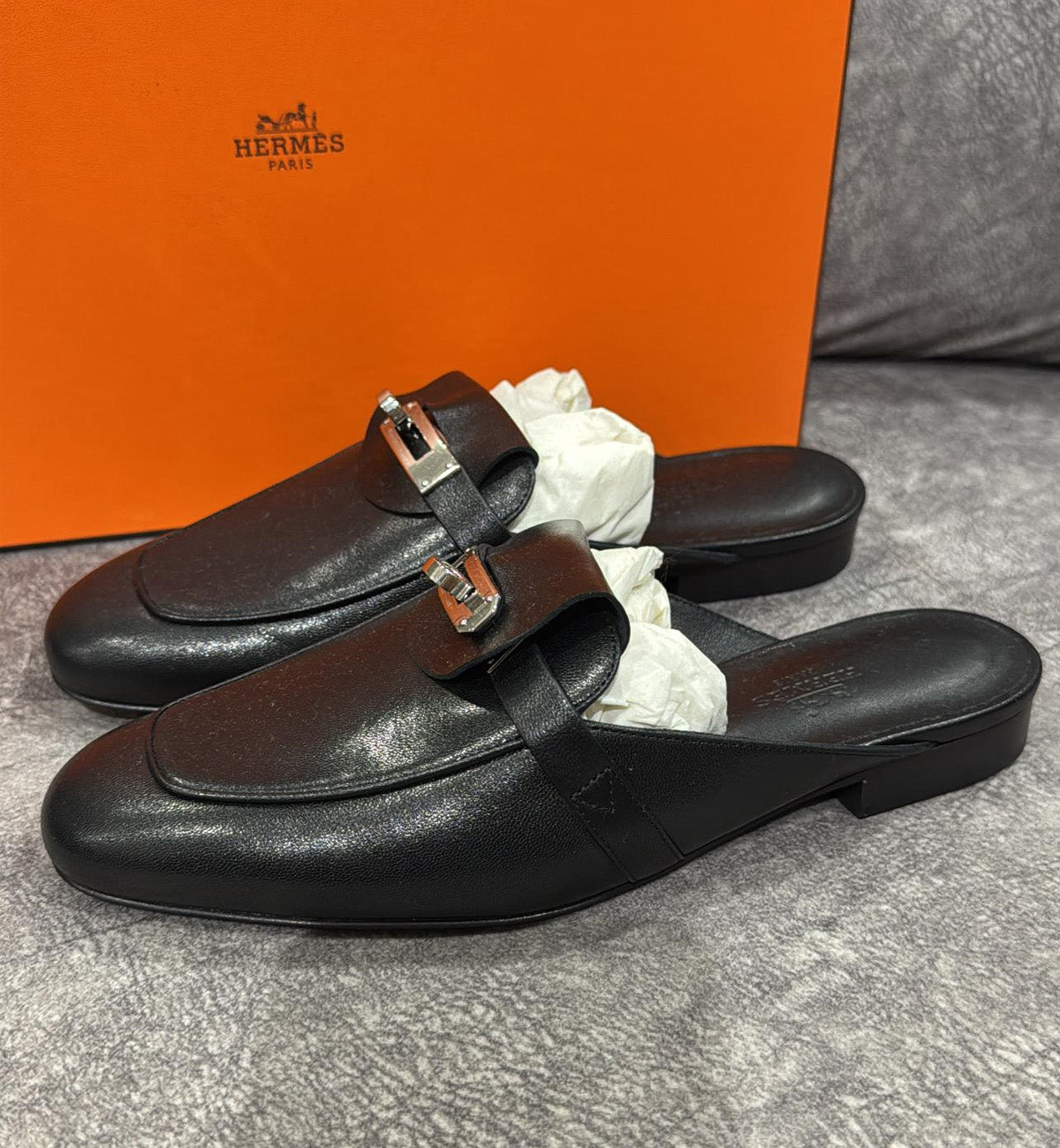 [Pre-Used] Hermes Sandals Kelly Oz Mule Black PHW