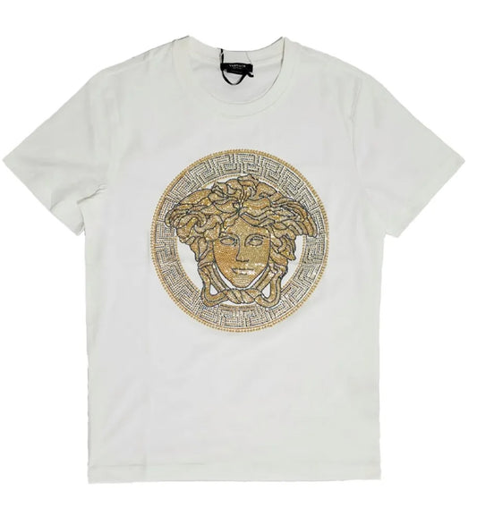 Versace Crystal Gold Medusa Head T-Shirt (White)