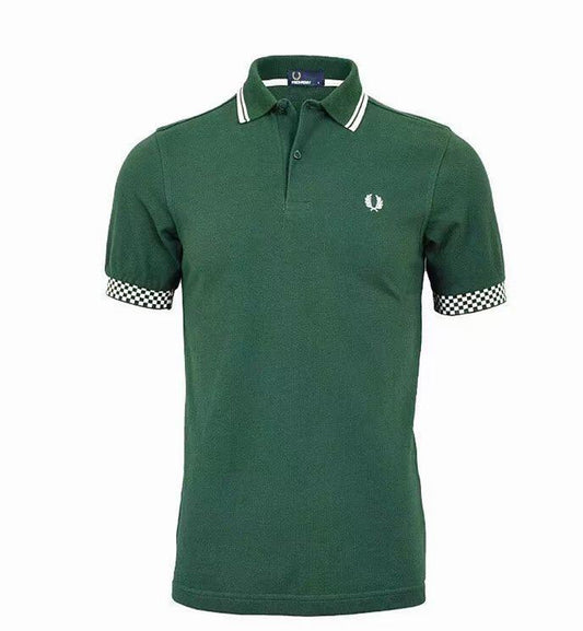 Fred Perry White Stripe with Plaid Sleeve Green Polo Shirt