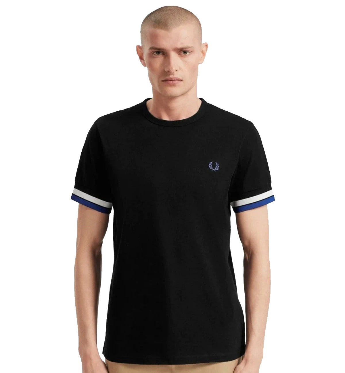 Fred Perry Black Shirt with White Blue Stripe T-Shirt