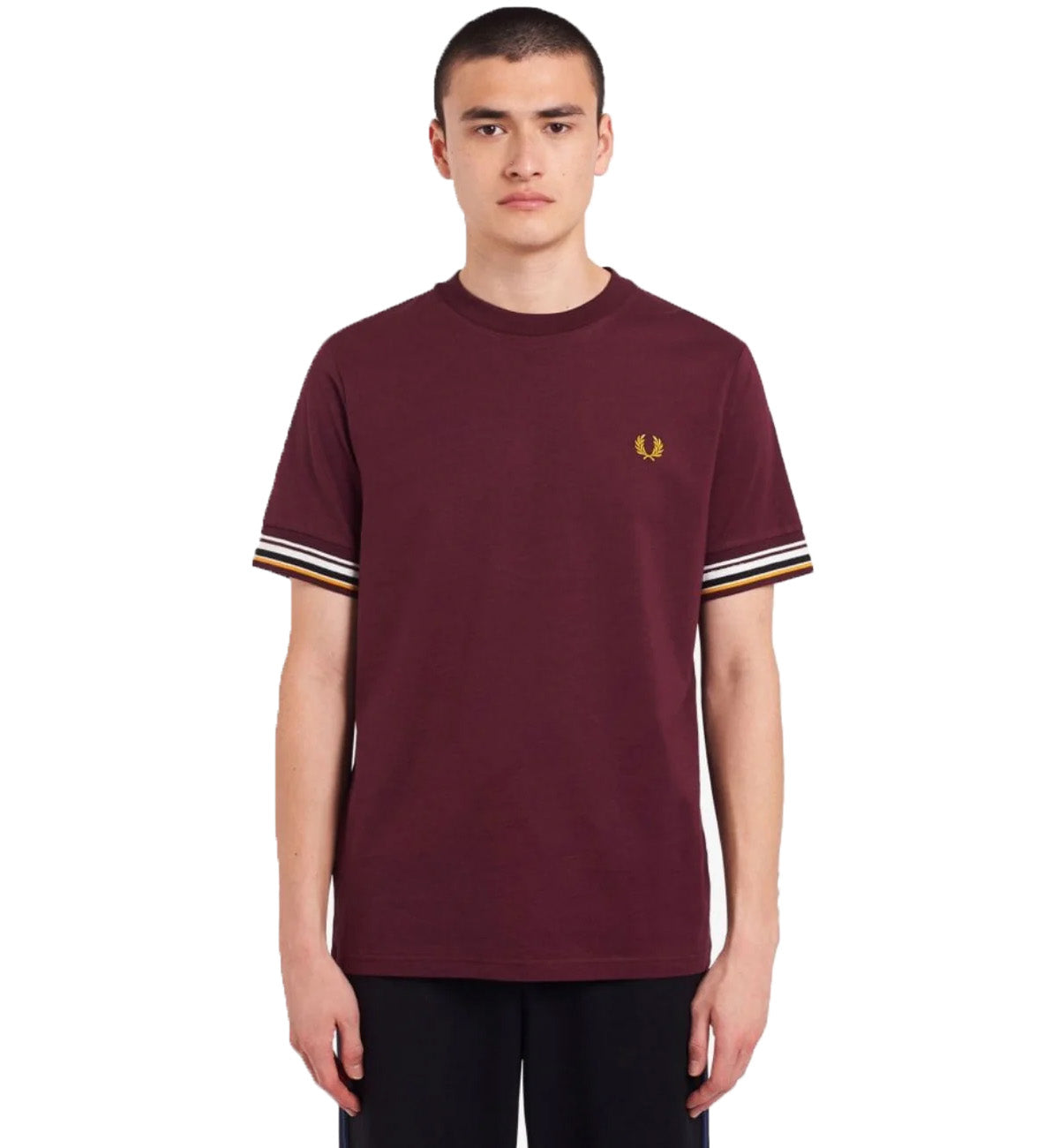 Fred Perry Striped Cuff Maroon T-Shirt