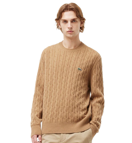 Lacoste Responsible Wool Cable Knit Sweater (Beige)