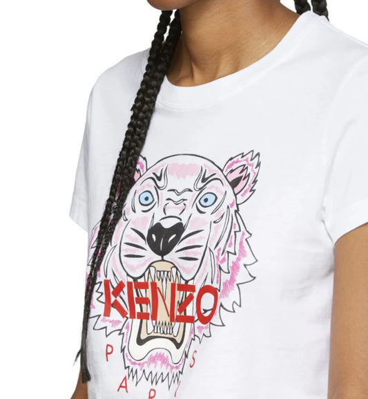 Kenzo Female Pink Tiger (Red Word) T-Shirt (White)