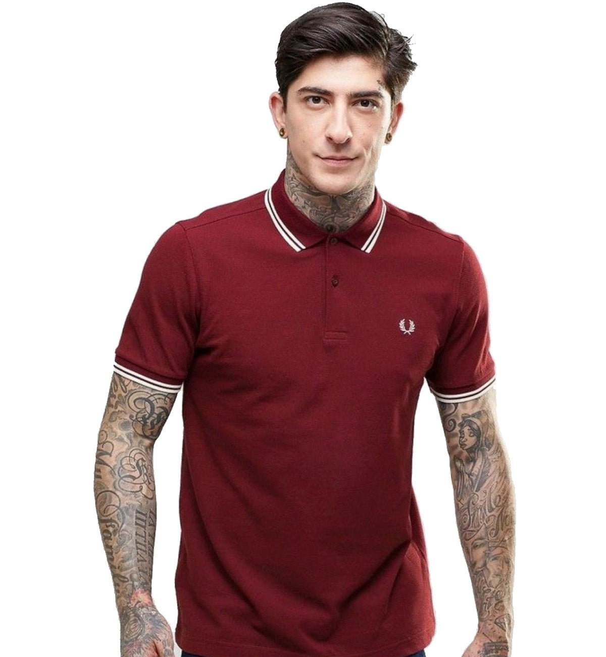 Fred Perry White Double Stripe Red Polo Shirt