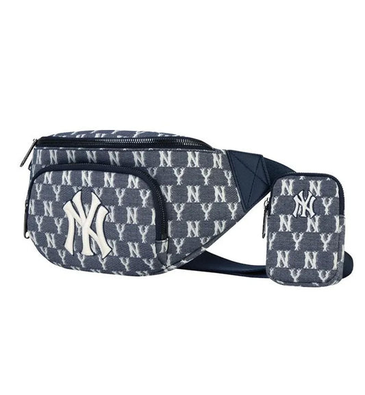 MLB Monogram New York Yankees Hip Sack NY Logo Waist Bag Pouch Bag (Dark Blue)