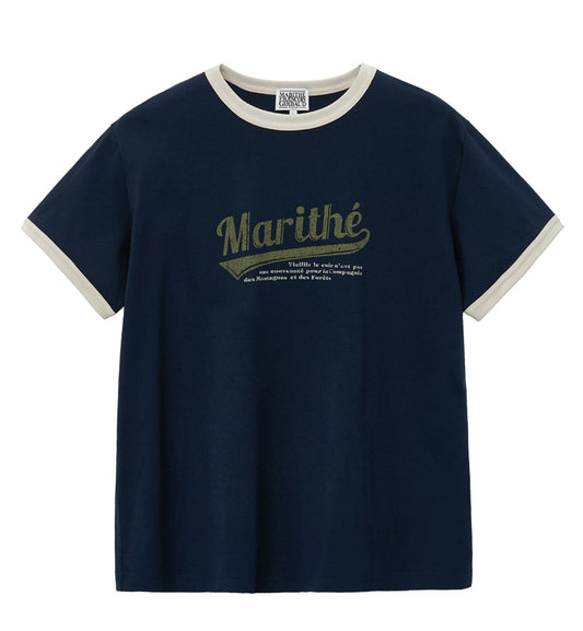 Marithe Vintage Baseball Ringer T-Shirt (Navy)