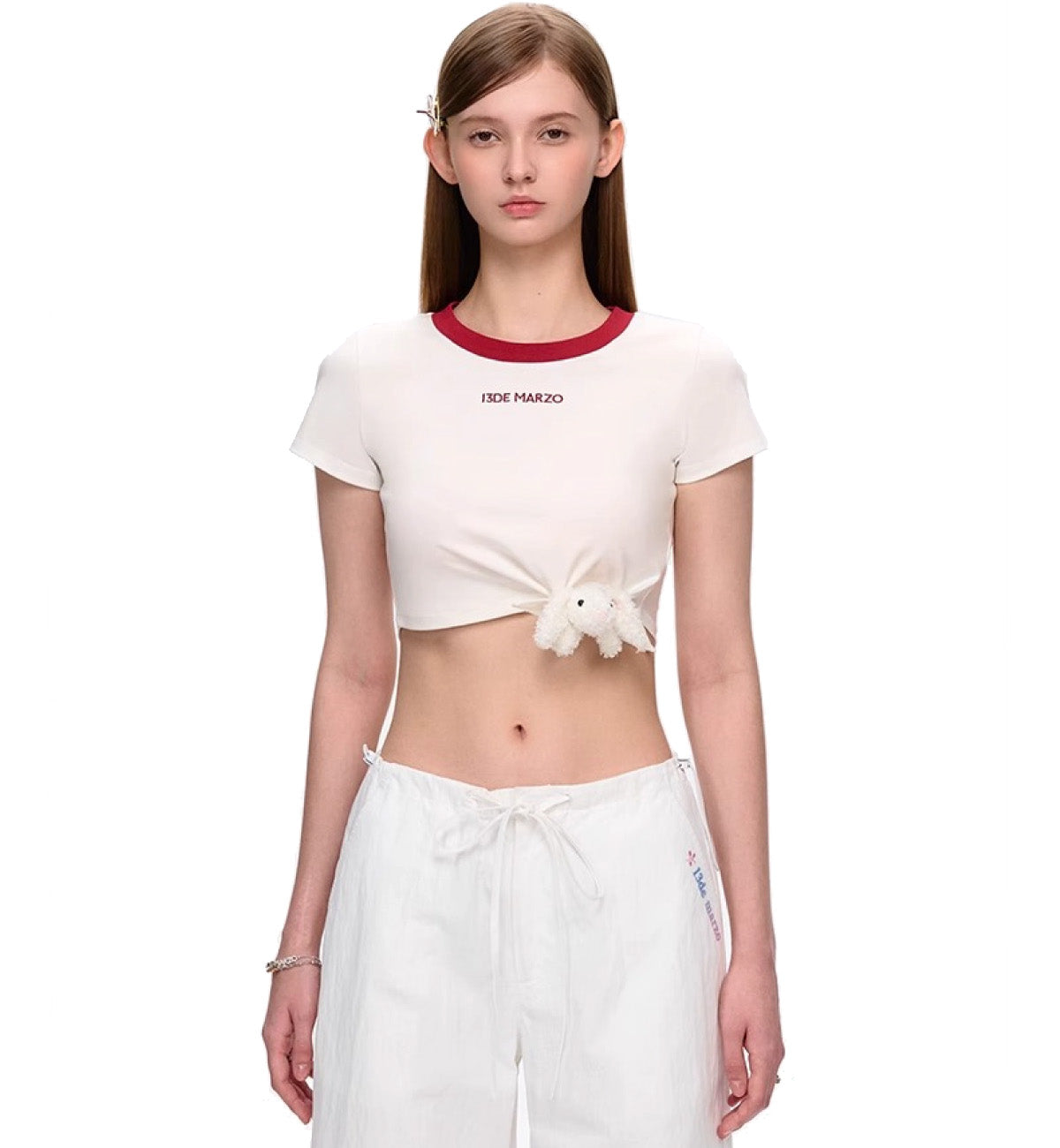 13DE MARZO Knot Cropped Top (White)