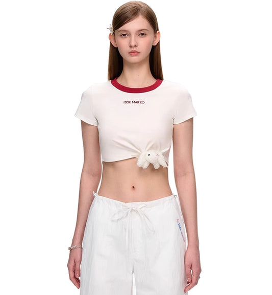 13DE MARZO Knot Cropped Top (White)