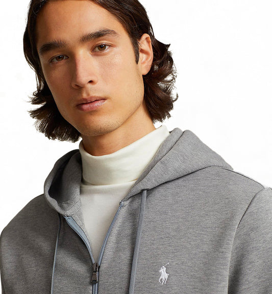 Ralph Lauren Double-Knit Full-Zip Polo Hoodie (Grey)