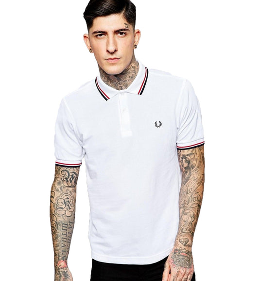 Fred Perry Black Red Stripe White Polo Shirt