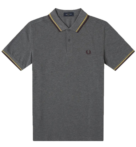 Fred Perry Plum Yellow Stripe Dark Grey Polo Shirt